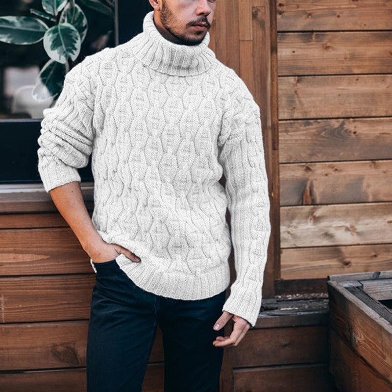 Chunky Knit Sweater Herren | Grobstrickpullover mit hohem Kragen & strukturiertem Zopfdesign