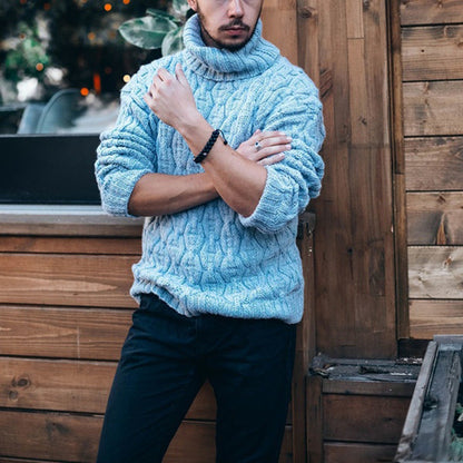 Chunky Knit Sweater Herren | Grobstrickpullover mit hohem Kragen & strukturiertem Zopfdesign