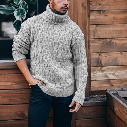 Chunky Knit Sweater Herren | Grobstrickpullover mit hohem Kragen & strukturiertem Zopfdesign
