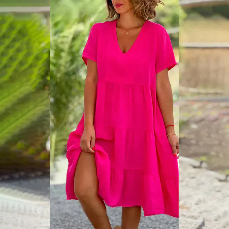 Bärbel | Damen Sommerkleid mit V-Ausschnitt & Lagenlook – Luftig, Elegant & Bequem