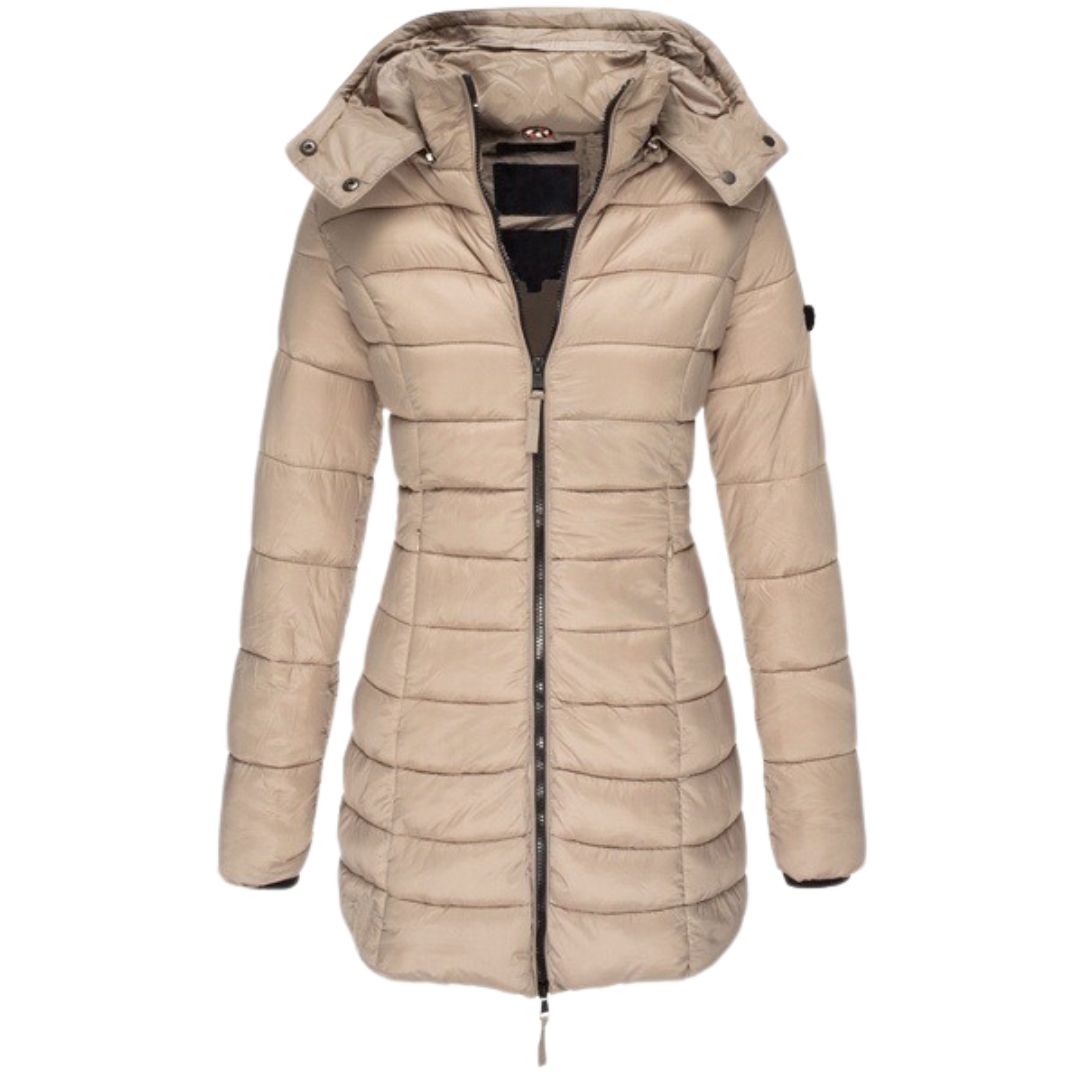 Athene | Damen Puffer Winterjacke mit Kapuze, Reißverschluss und Slim Fit