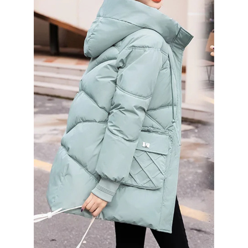 Maila | Damen Puffer-Winterjacke mit Kapuze, Kordelzug und Großen Taschen