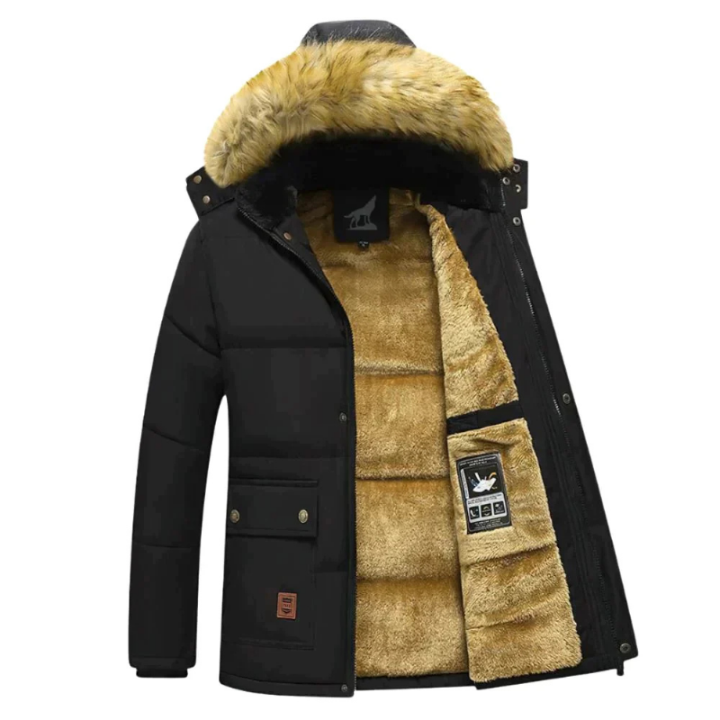 Silvan | Herren Fleece Parka Winterjacke mit abnehmbarer Kapuze, warm & stylisch