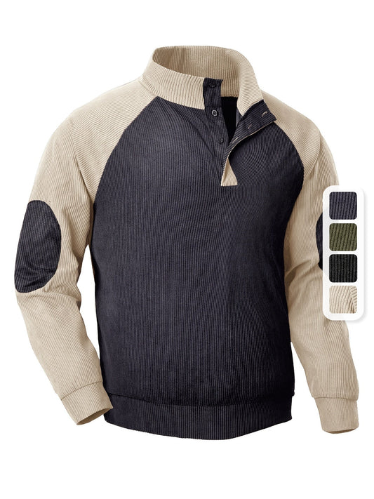 Berry | Herren Corduroy Pullover mit Kontrastärmeln und Ellbogenpatches