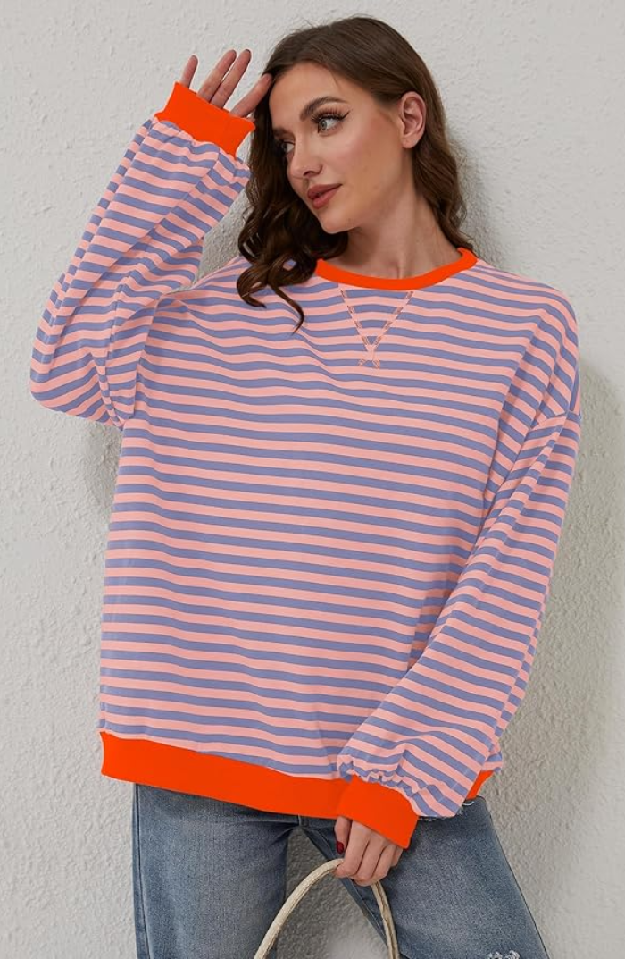 Justine | Damen Oversize Sweatshirt – Tricolor, Streifen, Lässiger Look