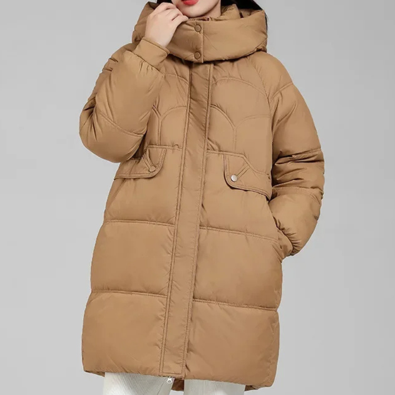 Elisa | Damen Gewatteierte Parka Winterjacke mit Stehkragen und Abnehmbarer Kapuze