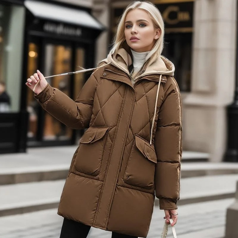 Amara | Damen Winterjacke – Wasserdichte, gepolsterte Jacke mit Kapuze und Taschen im Flap-Stil