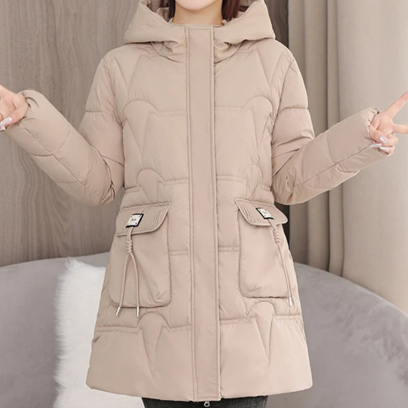 Delia | Damen Winddichte Parka Winterjacke mit Kapuze und Reißverschluss