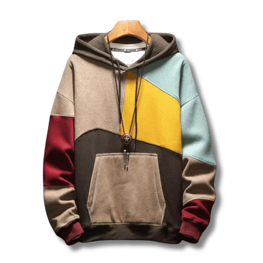 Reynold | Herren Patchwork Hoodie mit Multicolor-Design und Kordelzug