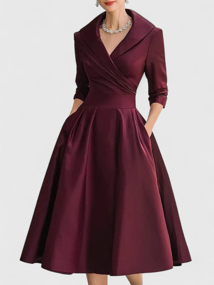 Elegant A-Line Dress | Damen A-Linienkleid mit Wickelkragen & femininer Silhouette