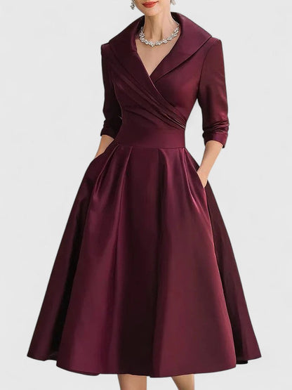 Elegant A-Line Dress | Damen A-Linienkleid mit Wickelkragen & femininer Silhouette