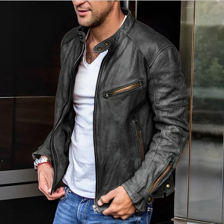 Eberhard | Herren Motorradjacke im klassischen Stil mit Reißverschlusstaschen