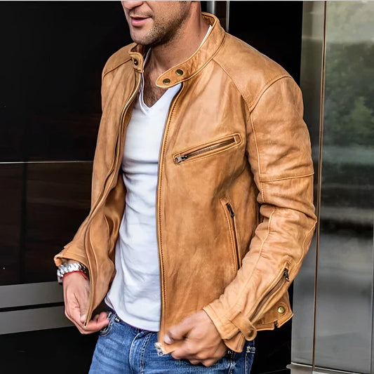 Eberhard | Herren Motorradjacke im klassischen Stil mit Reißverschlusstaschen