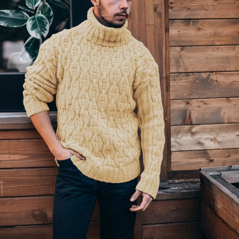 Chunky Knit Sweater Herren | Grobstrickpullover mit hohem Kragen & strukturiertem Zopfdesign