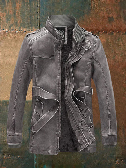 Laurence | Herren Vintage-Lederjacke mit Taillengürtel & Wärmender Fleece-Fütterung