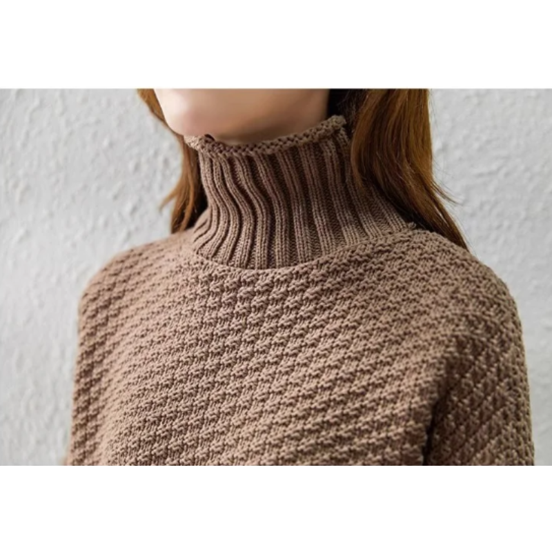 Xandra | Damen Turtleneck Pullover mit Struktur und Kabelstrickärmeln