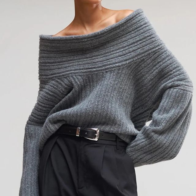 Sivora | Damen Strickpullover mit Asymmetrischem Kragen und Rippenmuster – Zeitlos & Gemütlich