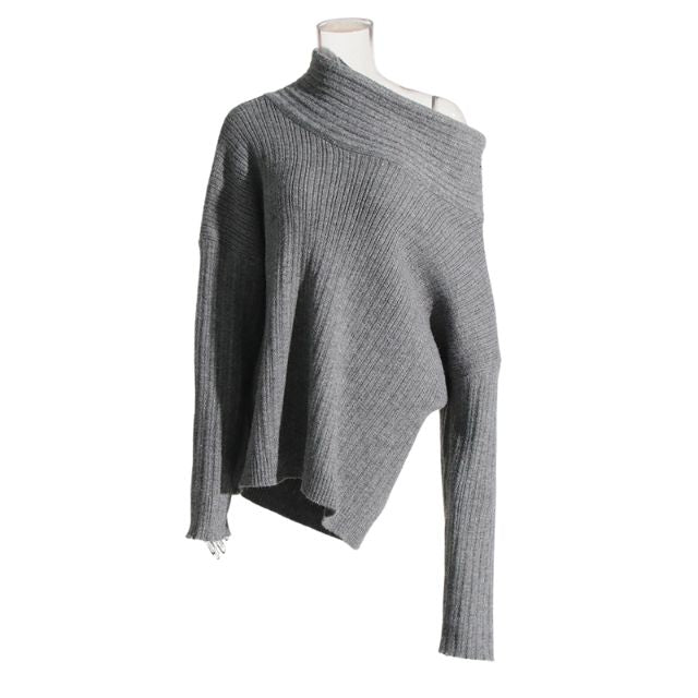 Sivora | Damen Strickpullover mit Asymmetrischem Kragen und Rippenmuster – Zeitlos & Gemütlich