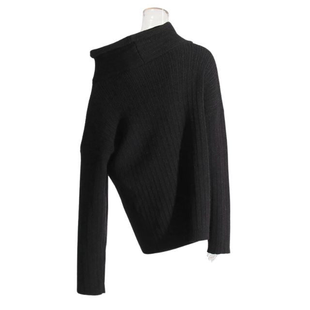 Sivora | Damen Strickpullover mit Asymmetrischem Kragen und Rippenmuster – Zeitlos & Gemütlich