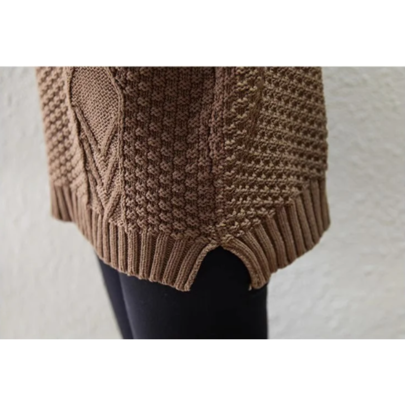 Xandra | Damen Turtleneck Pullover mit Struktur und Kabelstrickärmeln