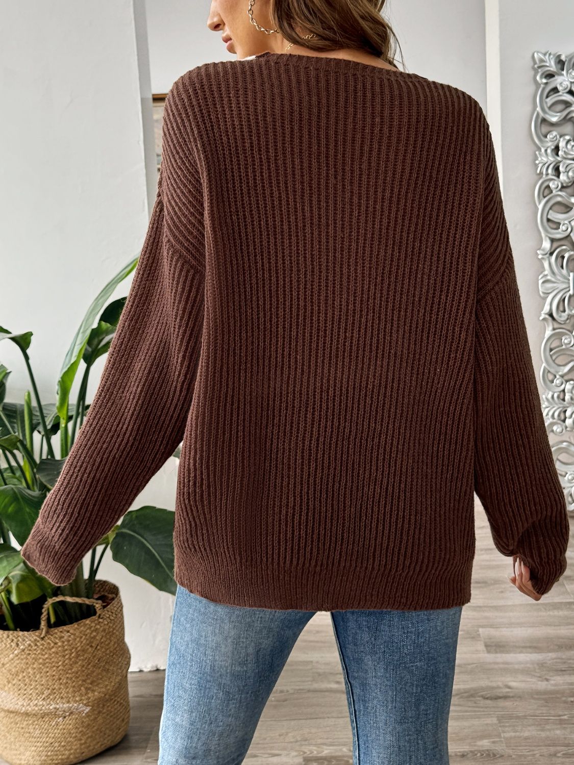 Kerstin | Damen Zwei-Ton V-Ausschnitt Strickpullover mit Drop-Shoulder