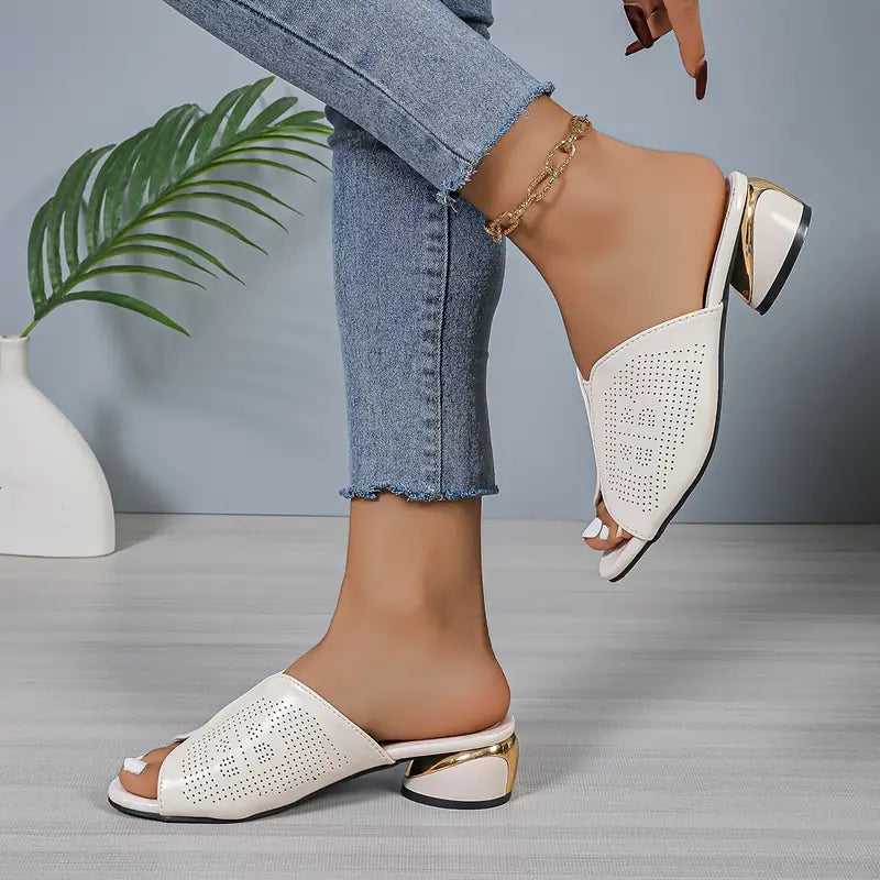 Peporina | Perforierte Peep-Toe Schuhe mit Blockabsatz