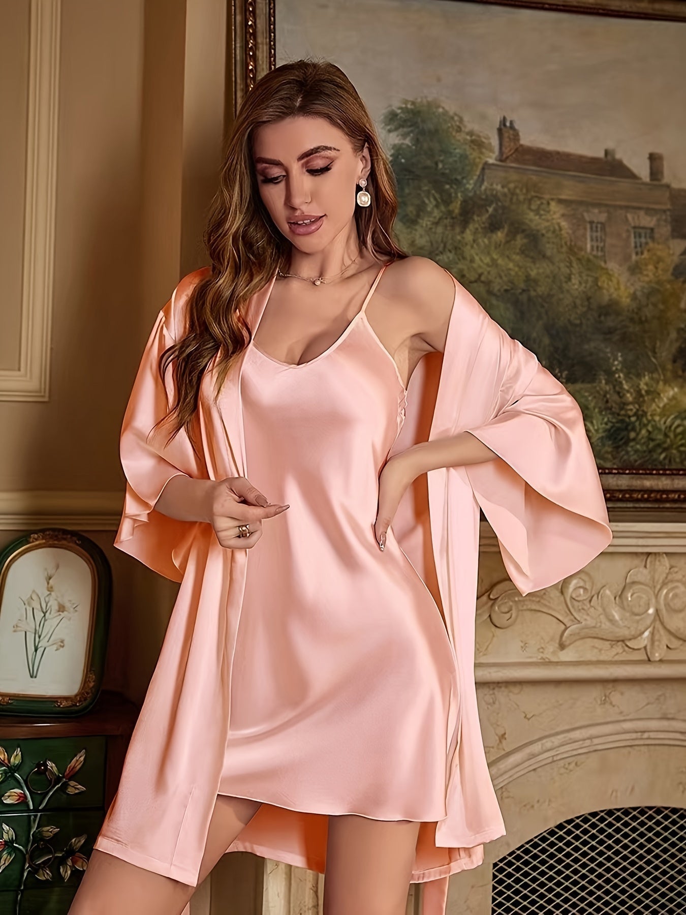 Nina | Elegantes Satin Nachthemd & Morgenmantel Set für sinnliche Nächte