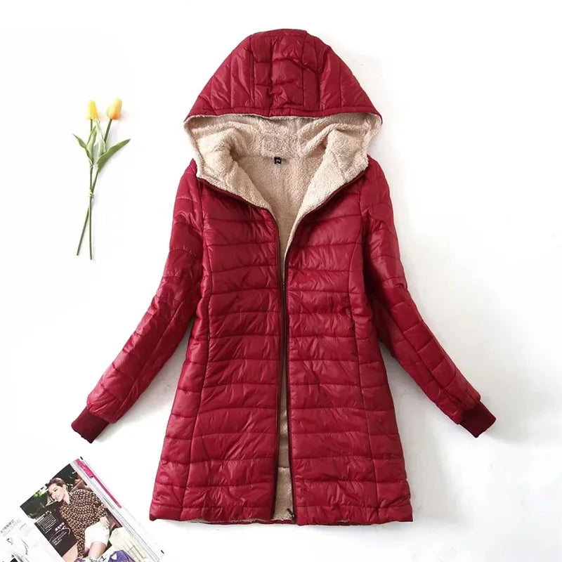 Emilia | Damen Padded Fleece-Lined Kapuzenjacke in einfarbig