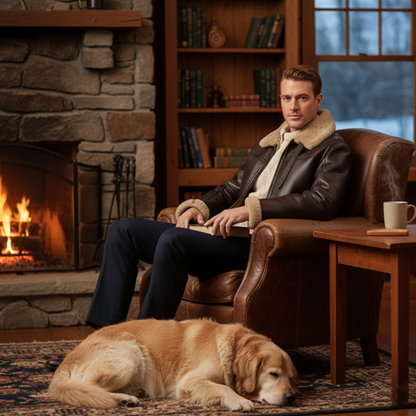 Herren Leder-Fliegerjacke mit Sherpa-Futter | Warme Vintage Aviator Jacke