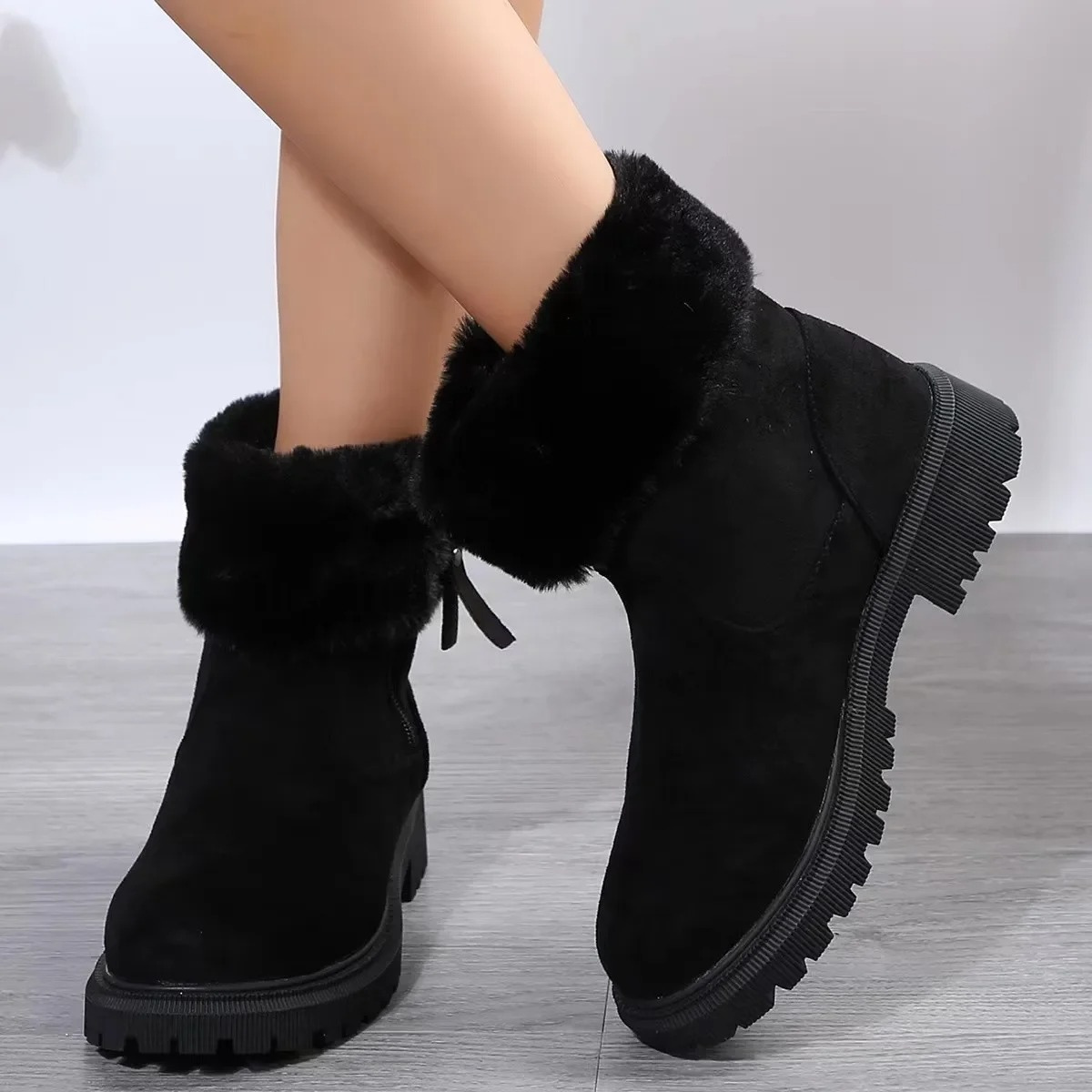 Babettia | Damen Winterstiefel mit Fleece-Innenfutter, Winddicht, Rutschfeste Sohle, Fell-Details