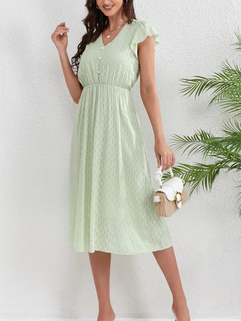 Selina | Style Ruffle Sleeve Cinched Waist A-line Kleid für Frühling & Sommer