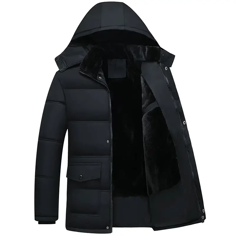 Marlon | Herren Winterjacke mit Kapuze, gepolstert und fleecegefüttert – Schwarze Winterjacke für kalte Tage