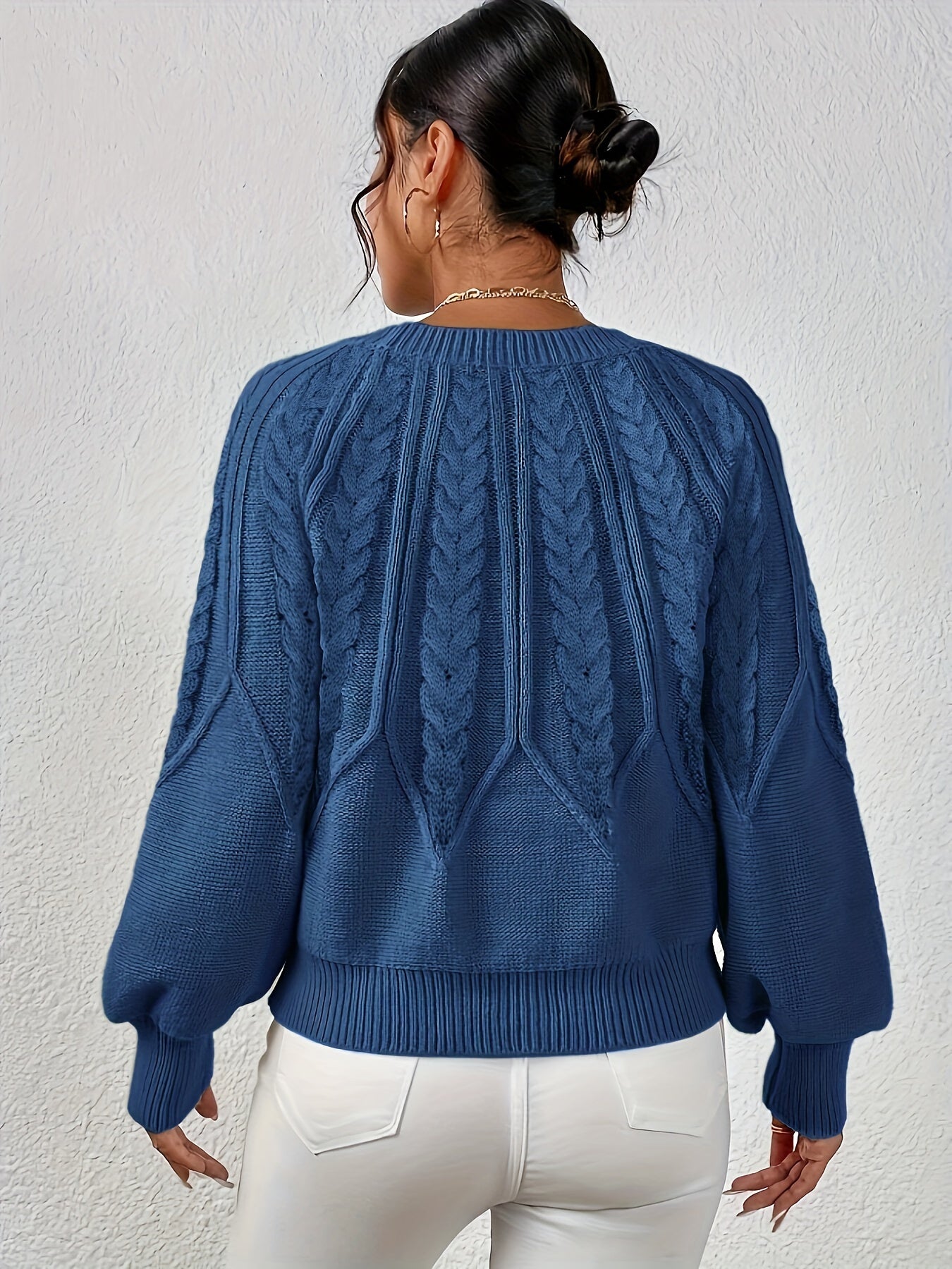 Fiyora | Damen Rundhals Strickpullover mit Zopfmuster