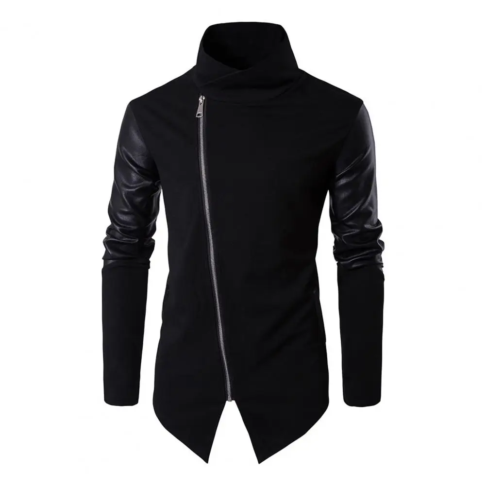 Yileno | Herren Turtleneck-Jacke mit Leder-Patchwork & Reißverschluss