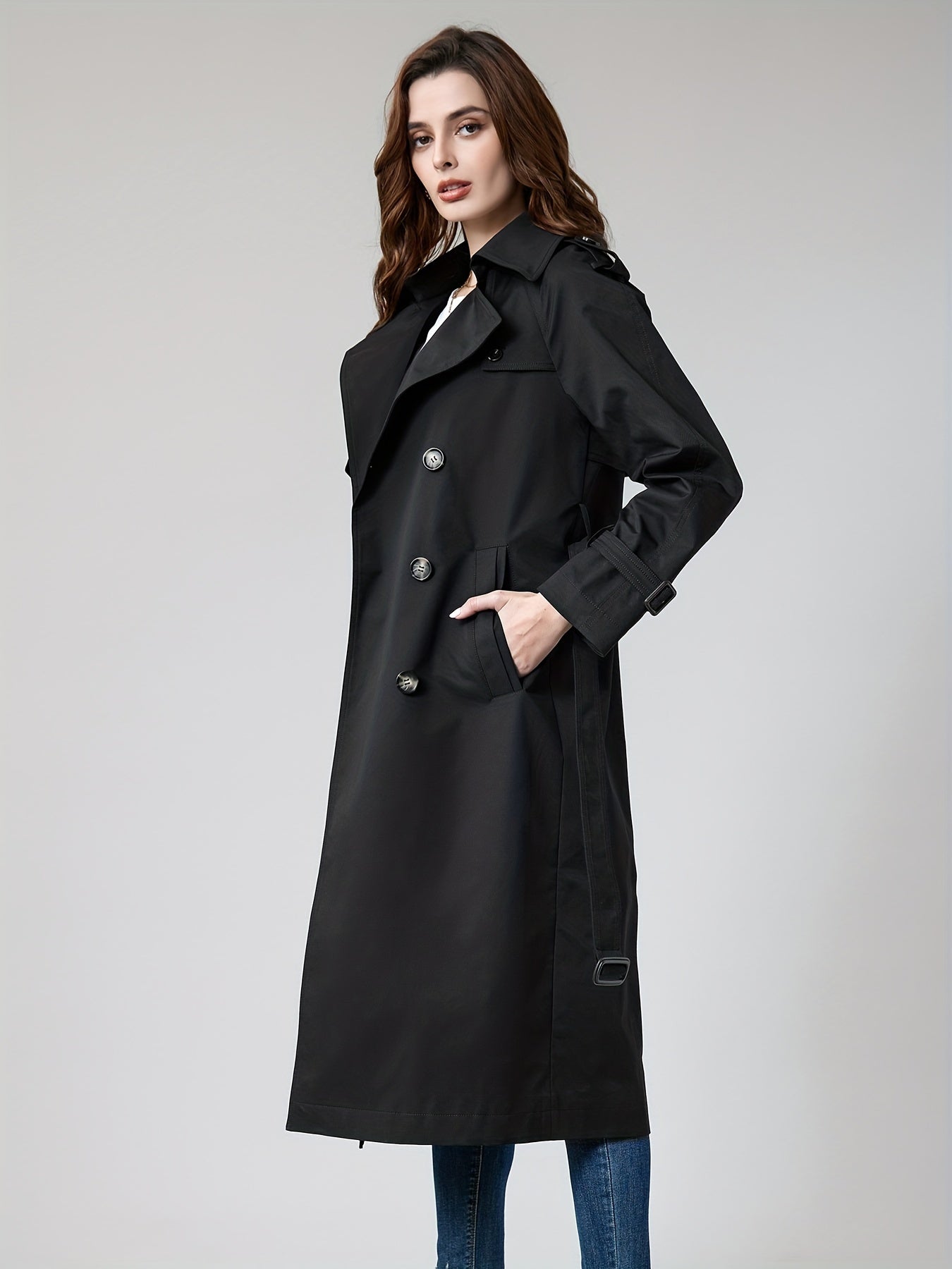 Coletta | Damen Lange Doppelknopf-Trenchcoat mit Gürtel – Klassisch Taillierte Passform