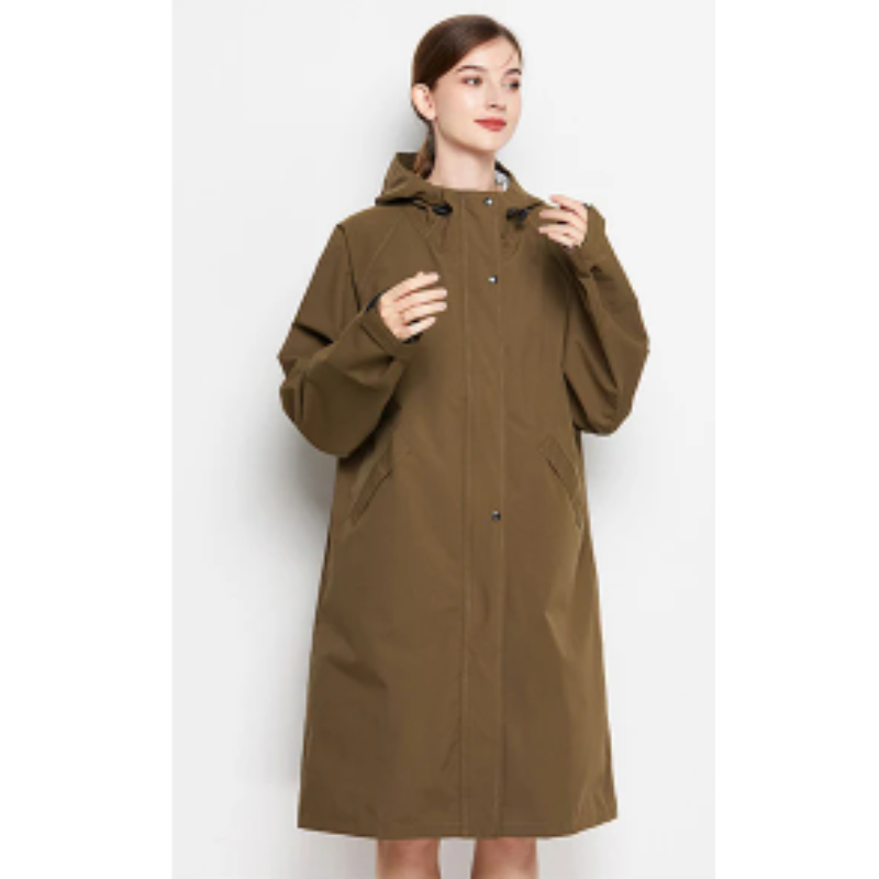 Ophelina | Damen Lange Regenjacke mit Kapuze und Knöpfen – Wasserdichte, Stilvolle Outdoor-Jacke