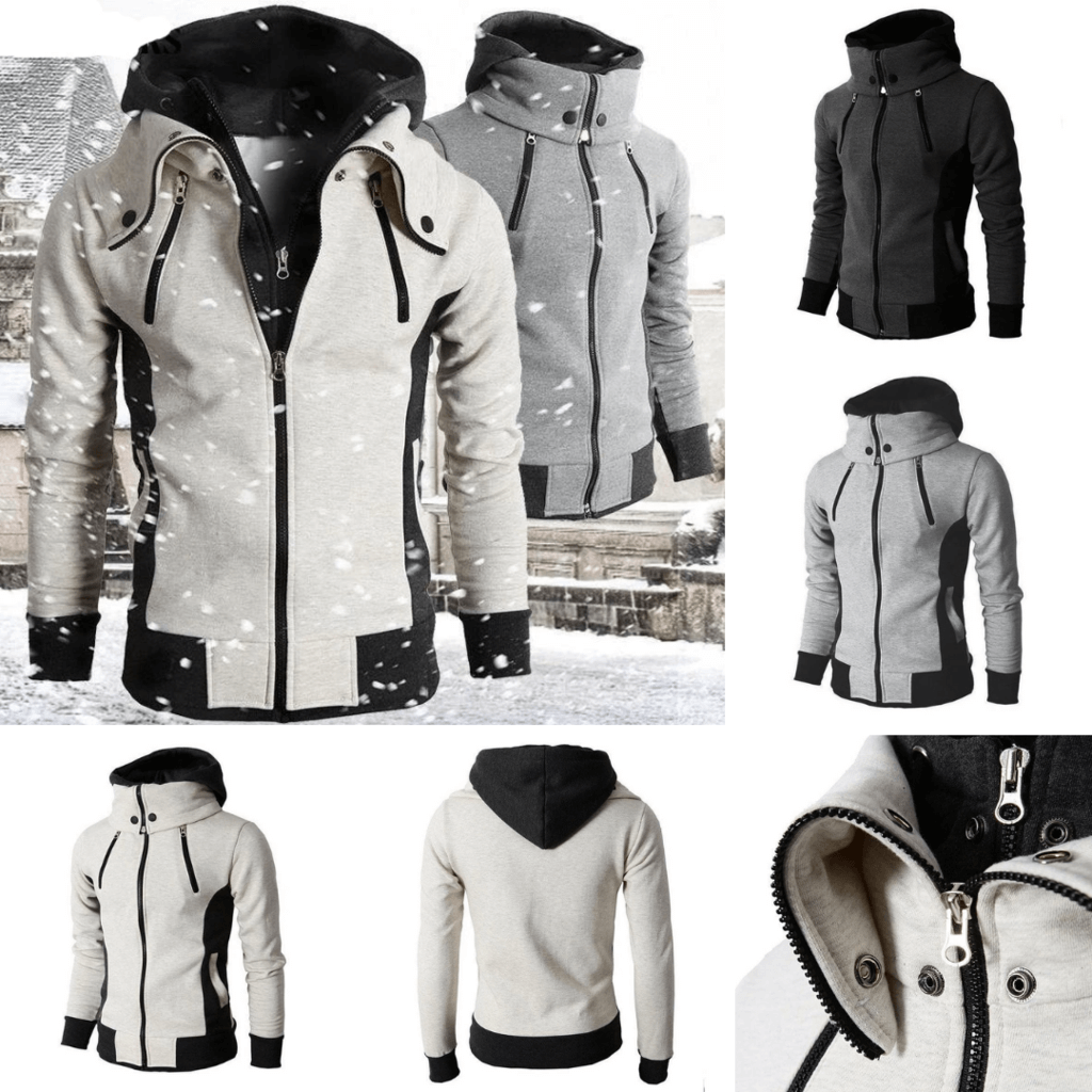 Echo | Herren Zweifarbige Hoodie Jacke mit Stehkragen und Vier Reißverschlüssen – Modisch, Bequem und Praktisch