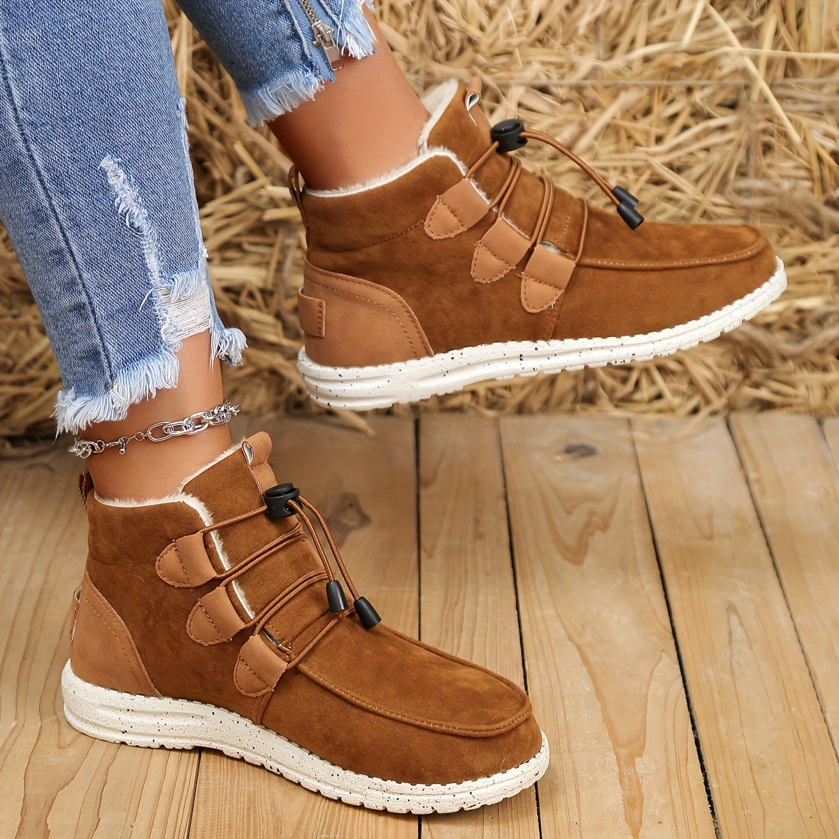 Edeltrude | Damen Fleece-Futter Sneaker Stiefeletten mit elastischem Toggle-Verschluss