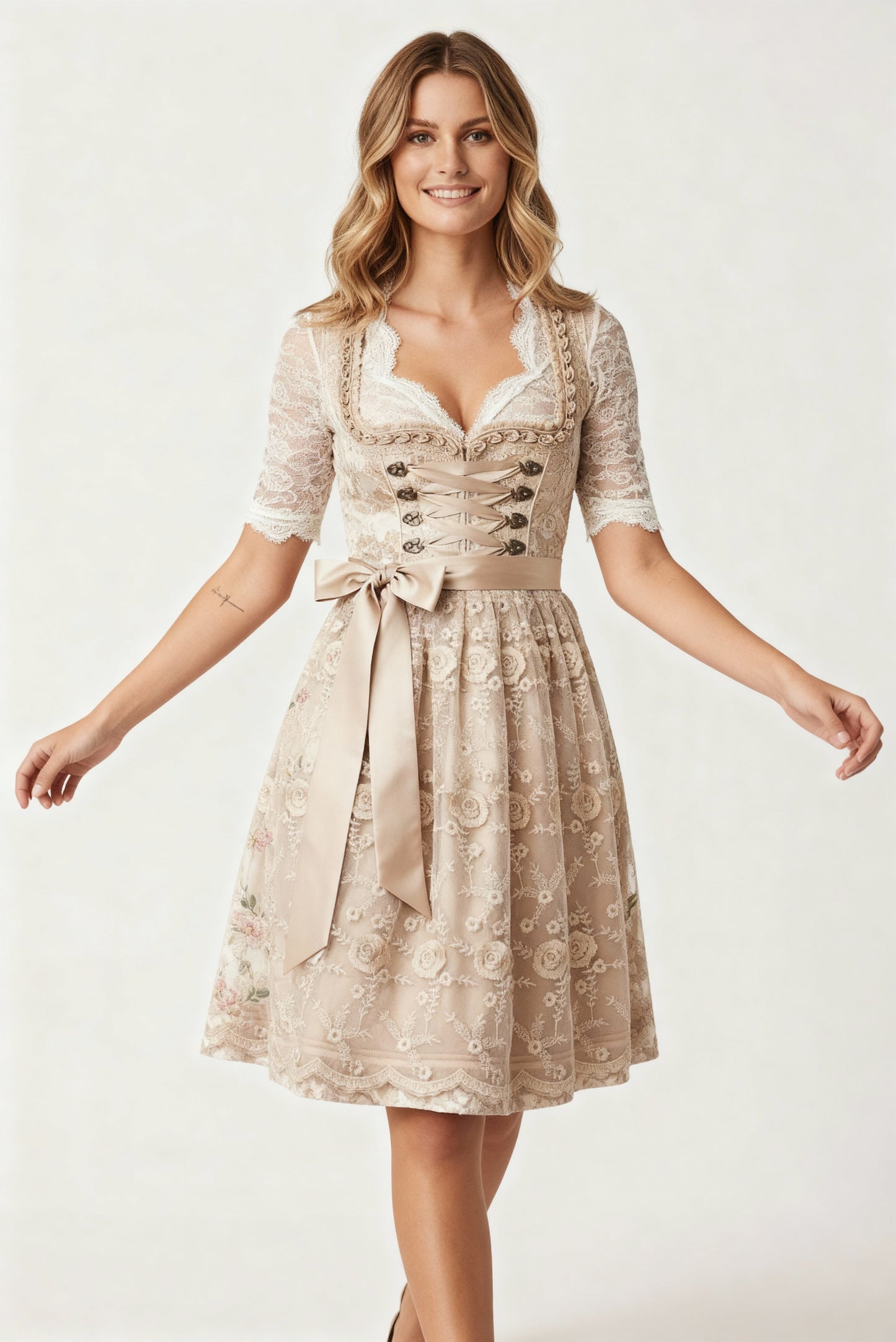 Dirndl Damen | Traditionelles Kleid mit Schnürmieder & Spitzenbluse