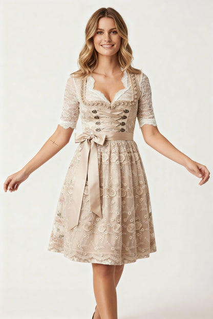 Dirndl Damen | Traditionelles Kleid mit Schnürmieder & Spitzenbluse