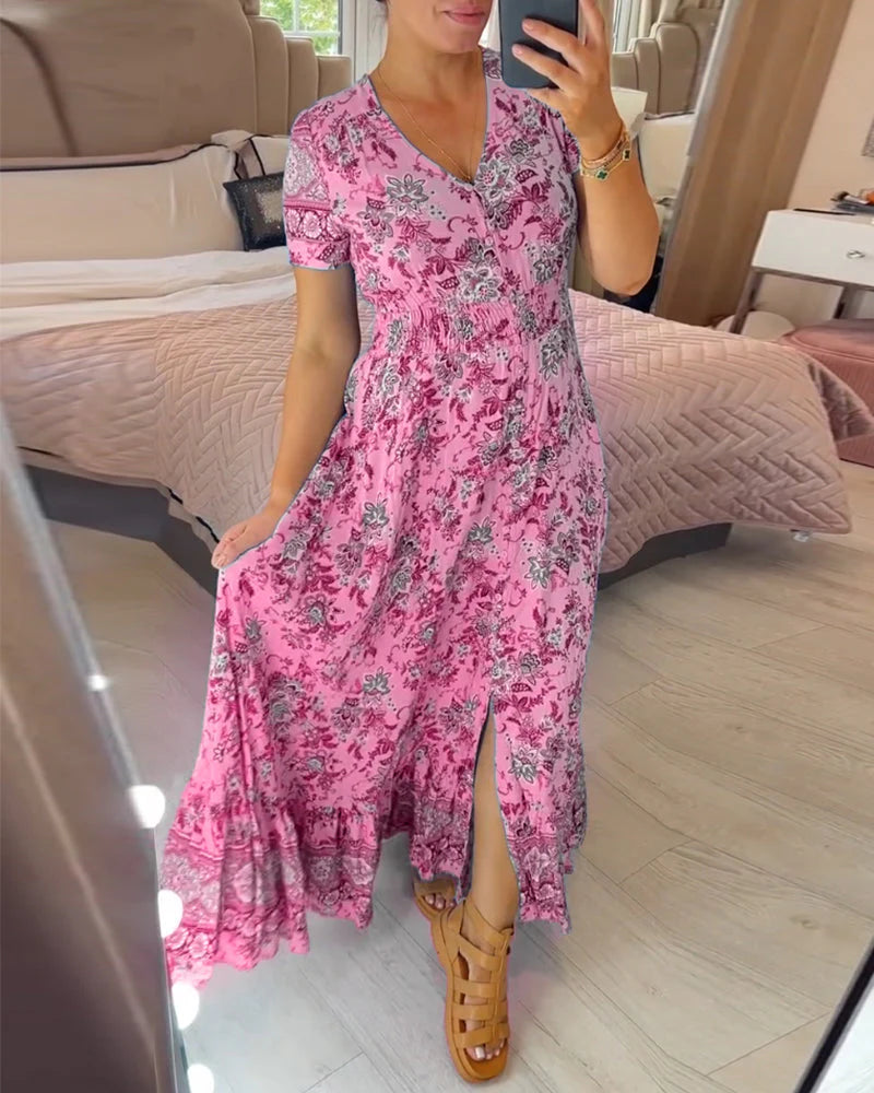 Reliza | Boho Midi-Sommerkleid mit Blumenprint