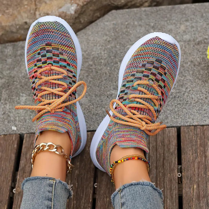 Bunti |  Bunte Strickmode Schnürsenkel Mesh-Sneakers für Frauen