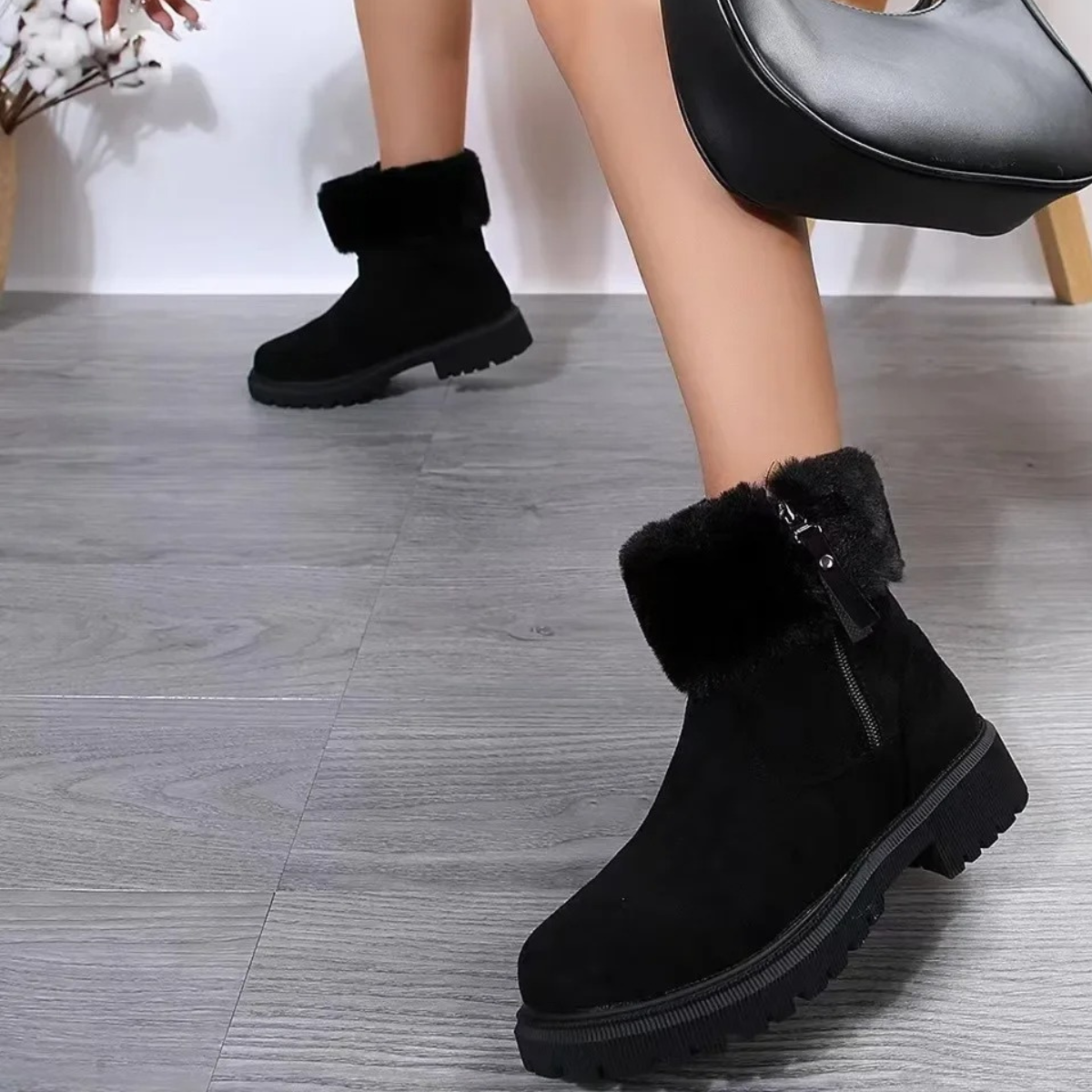 Babettia | Damen Winterstiefel mit Fleece-Innenfutter, Winddicht, Rutschfeste Sohle, Fell-Details