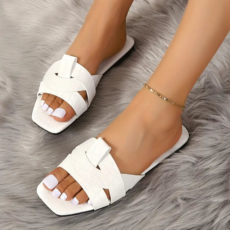 Fien | Solid Color Slide Sandalen, Casual Open Toe Flat Sommerschuhe