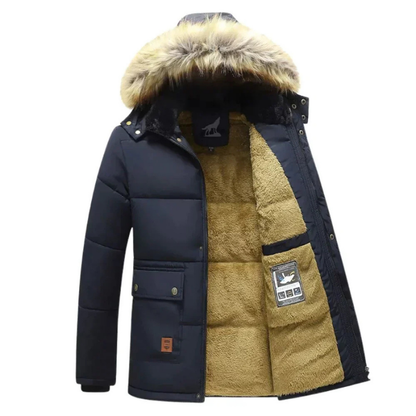 Silvan | Herren Fleece Parka Winterjacke mit abnehmbarer Kapuze, warm & stylisch