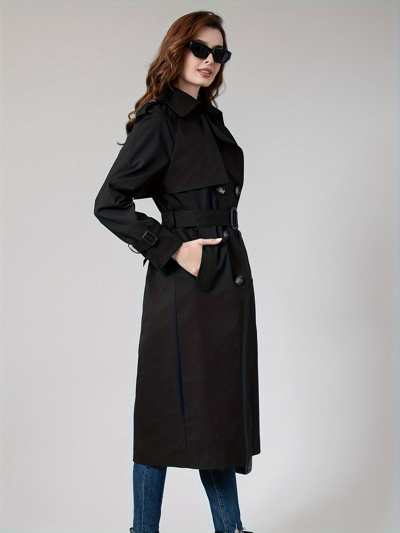 Coletta | Damen Lange Doppelknopf-Trenchcoat mit Gürtel – Klassisch Taillierte Passform