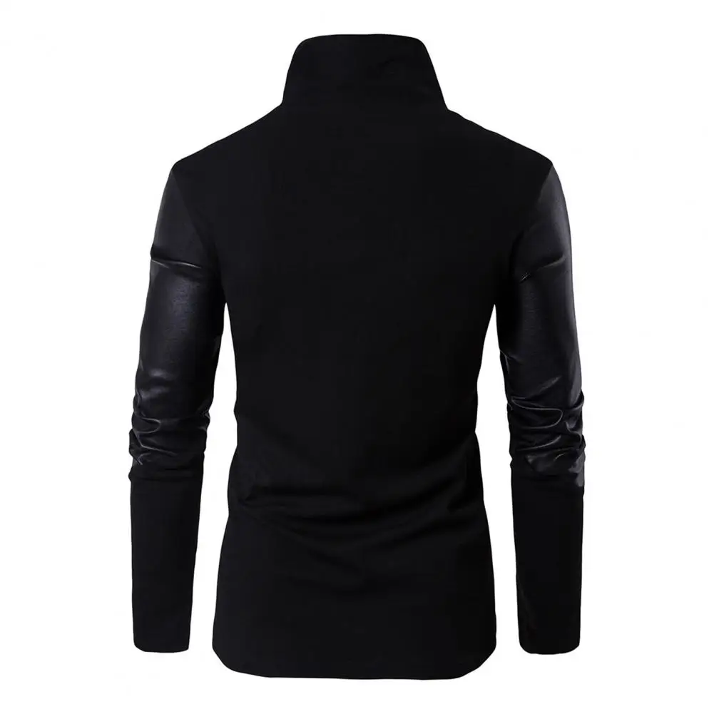 Yileno | Herren Turtleneck-Jacke mit Leder-Patchwork & Reißverschluss