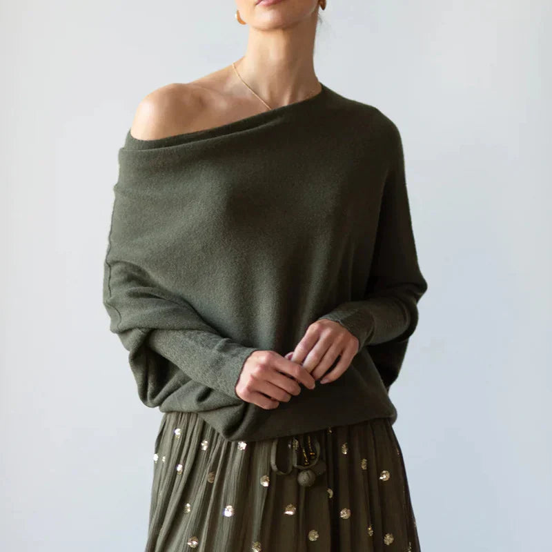 Renate | Damen Off-Shoulder Pullover, Asymmetrisch und Stilvoll für jeden Anlass