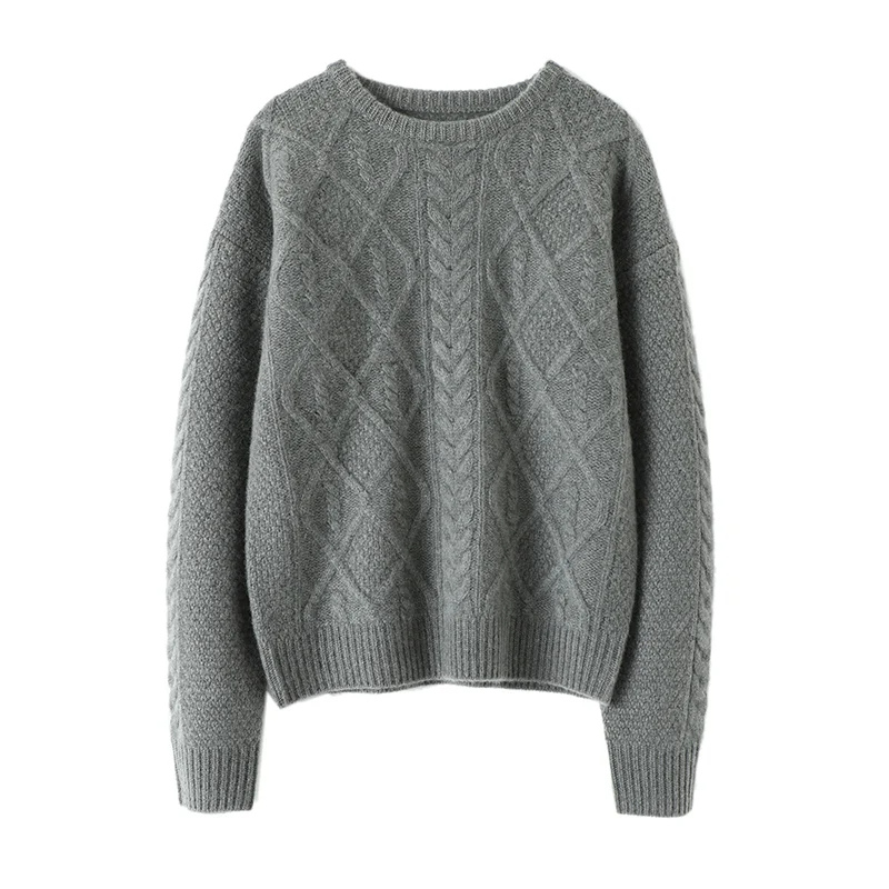 Fidelian | Damen Rundhals Strickpullover mit Spiralmuster und Lockerer Passform