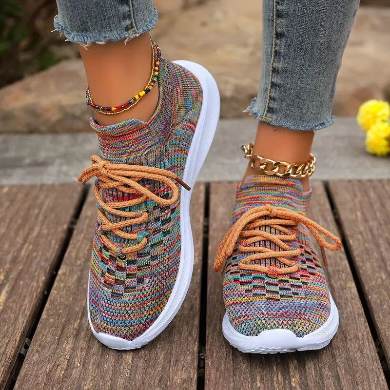 Bunti |  Bunte Strickmode Schnürsenkel Mesh-Sneakers für Frauen